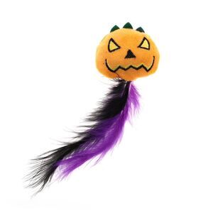Smiles Pumpkin Cat Teaser Toys with Feather Orange Purple